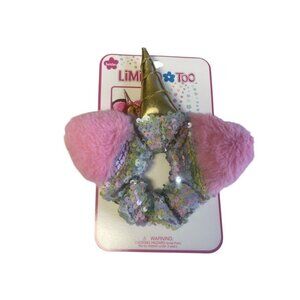 Limited Too Unicorn Hair Scrunchie Set With Pink Fuzzy Ears & Sequin Accents For